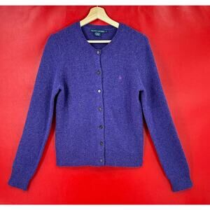 Ralph Lauren XL Purple Marbled Wool/Angora Blend Button Front Cardigan Sweater